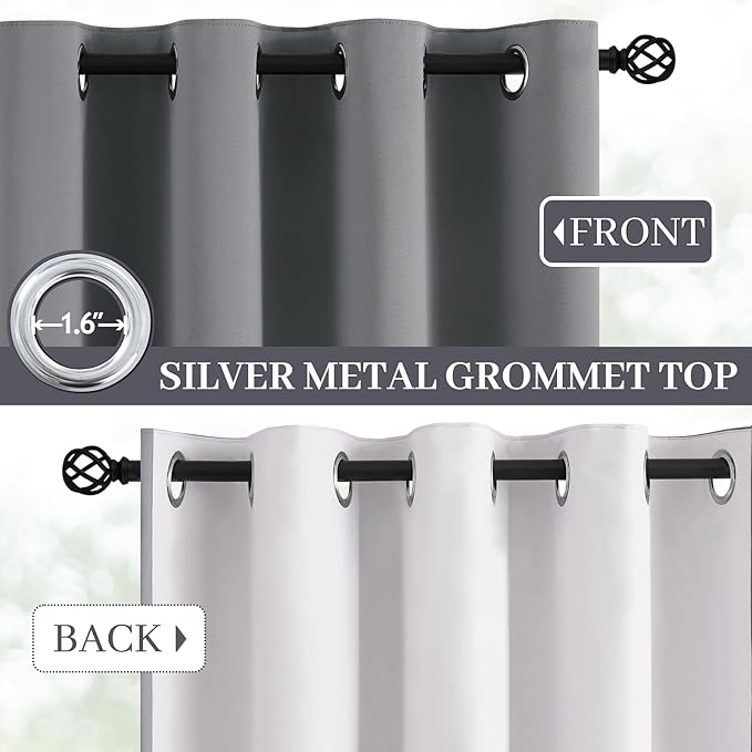 Yakamok Grey Room Darkening 100% Blackout Curtains Grommet Window Treatments - Image 3
