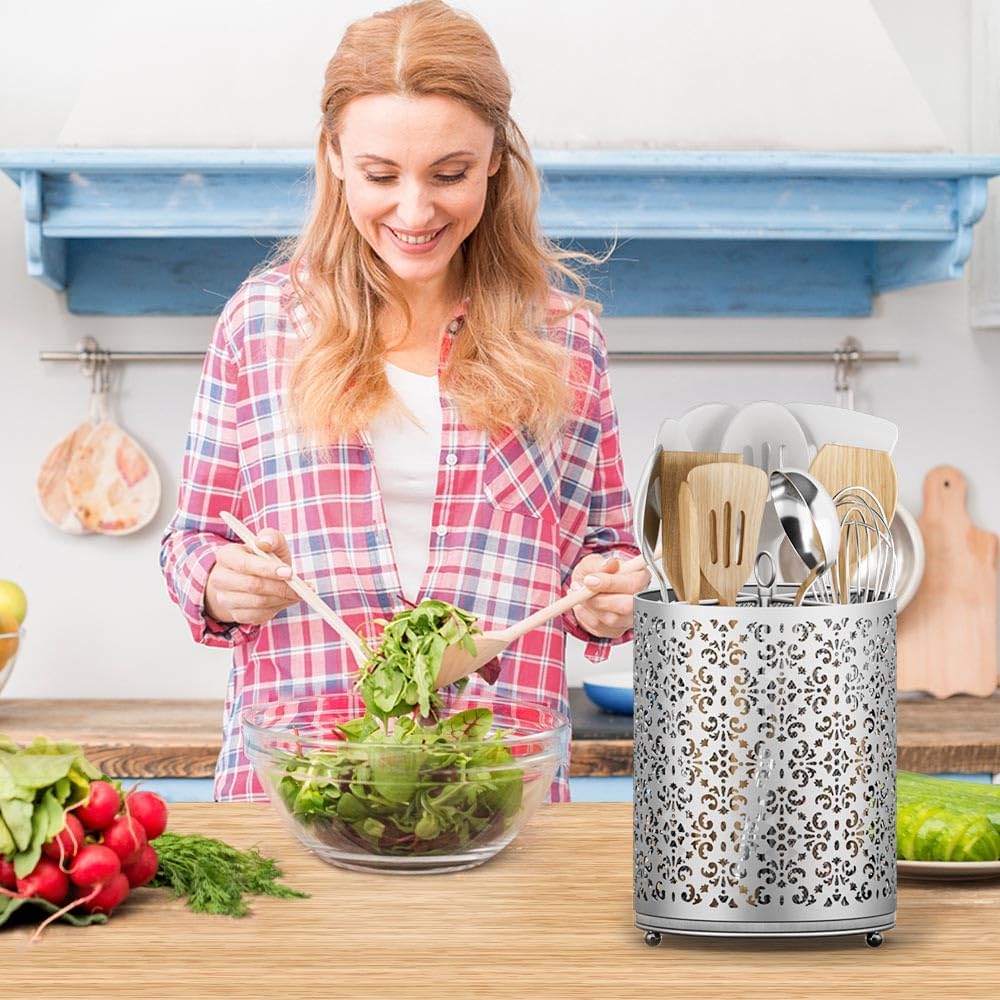 360° Rotating Utensil Holder: Extra Large Cooking Silverware Caddy QuickDry