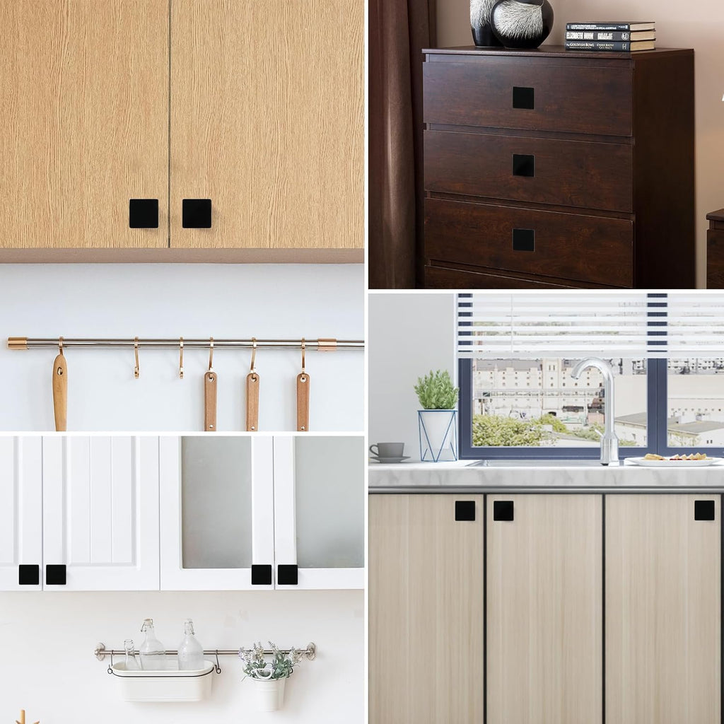 1.57-inch Square Black Matte Cabinet Knobs - 6 Pack