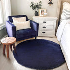Dark Navy Round Rugs 5Ft for Teen Boys Bedroom, Circular Fluffy Shag Fuzzy - Image 5