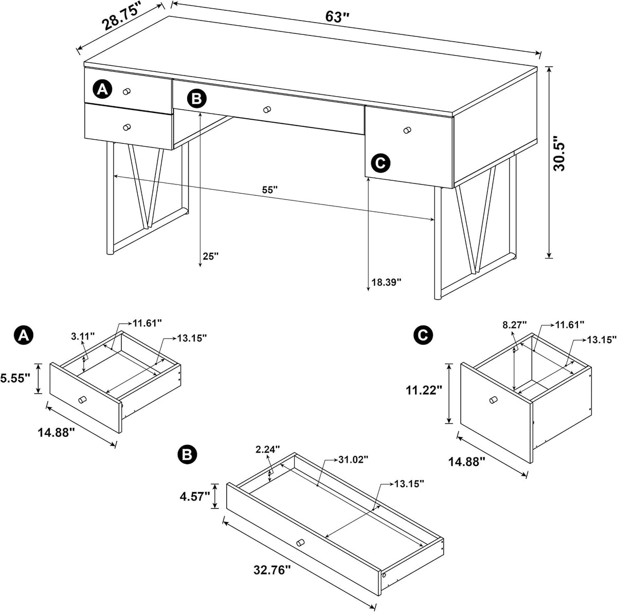 Coaster Analiese 63-Inch Home Office Rectangular 4-Drawer Desk Mango 801851