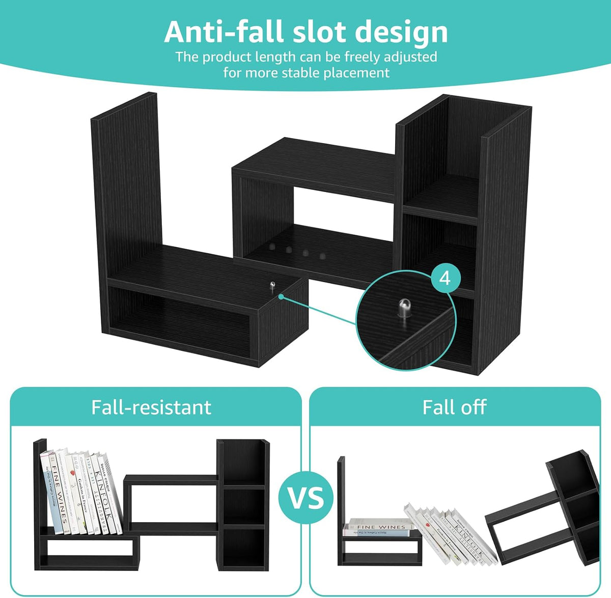 NUTIKAS Desk Shelves Desktop Organizer Shlef - Black Office Organization for Top of Desk Organizers and Accessories Corner Bookshelf Table Top Shelving Small Hutch Decorations for Office