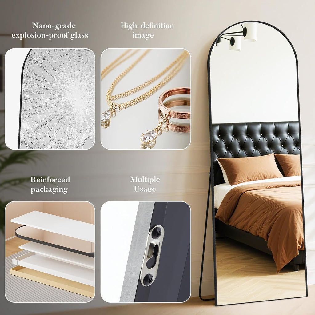 DUMOS 64"x21" Arched Full Length Mirror with Stand, Full Body Floor Mirror