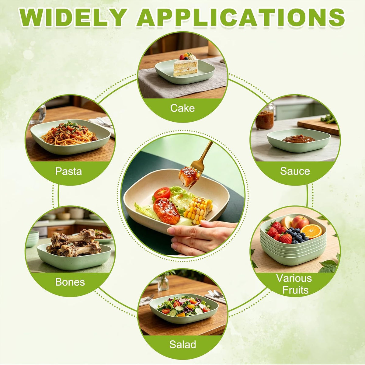 uxcell 10Pcs Square Wheat Straw Plates, 14.5cm/5.7" Unbreakable Plates