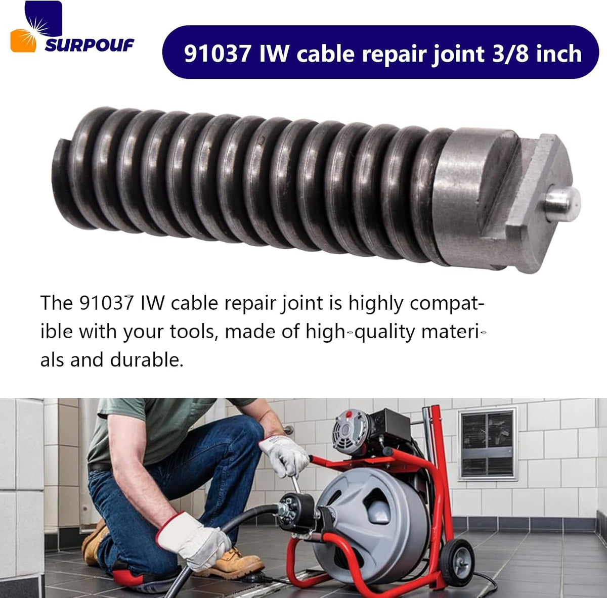 91037 IW Cable Repair Coupling 3/8-Inch Compatible with Drain Cleaning Cable (2)