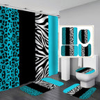4PCS Leopard Print Shower Curtain Set with Rug, Toilet Lid Cover and Bath Mat,Red Black Splice Shower Curtain with 12 Hooks, Complete Bathroom Accessories Decor Set
