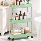 SPACEKEEPER Slim Rolling Storage Cart, 3 Tier Bathroom Cart Organizer,Green
