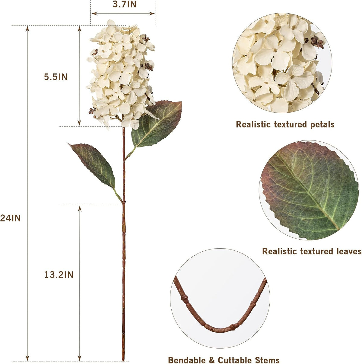 Ttranewsoo Hydrangea Artificial Flowers,Fall Hydrangeas Artificial Flowers, Fake Fall Dried Hydrangea Decoration,Faux Silk Flower with Stems Winter Decor Without Vase（Cream White 8PCS