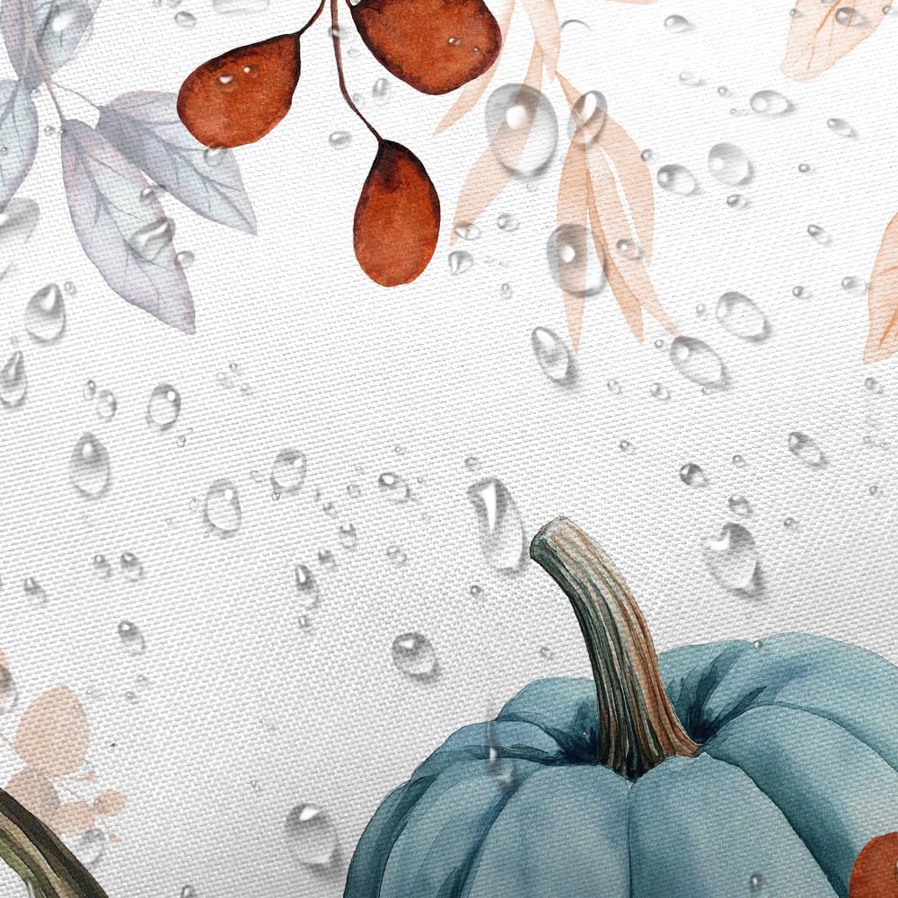 Fall Pumpkin Leaves Shower Curtain, Cute Autumn Harvest Thanksgiving Yellow Boho Watercolor Eucalyptus Leaves Fabric Shower Curtains Set for Bathroom Decorative with Hooks 72 X 72 Inch Bath Decor