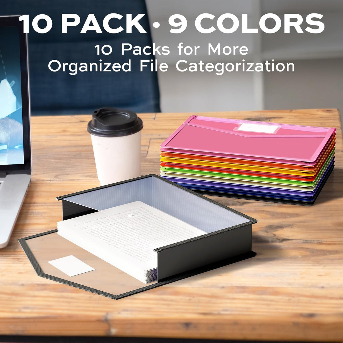 Deli 10 Pack Plastic Expanding File Folder, Colorful File Folder Organizer