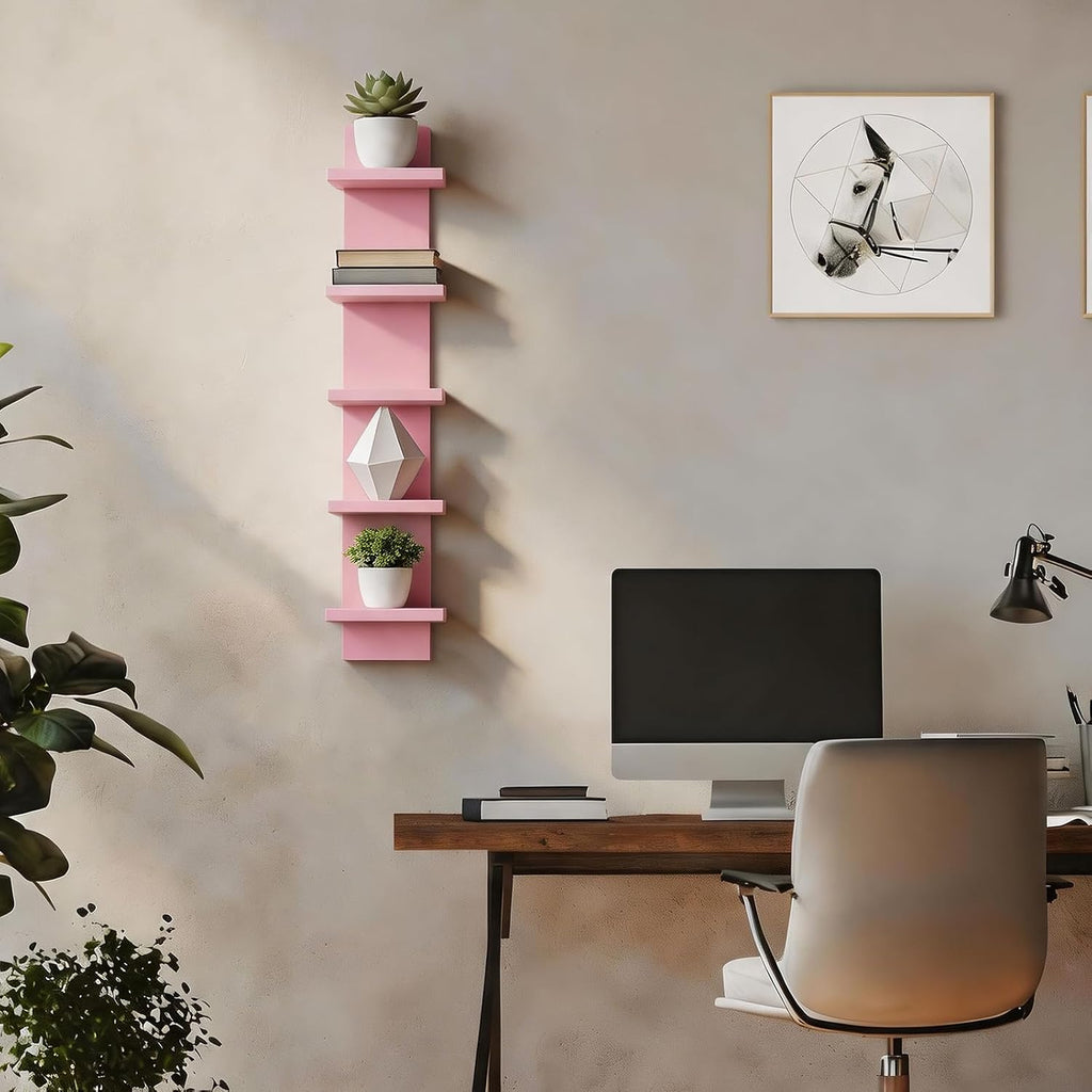 Homaterial 5 Tier Floating Wall Shelf, Pink
