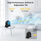 Shop-Air 8" Wall-Mounted Desk Fan, TurboForce Air Circulator Fan, High-Velocity Cooling Table Fan, 3 Speeds, Quiet Operation, 120° Adjustable Tilt, Home & Office