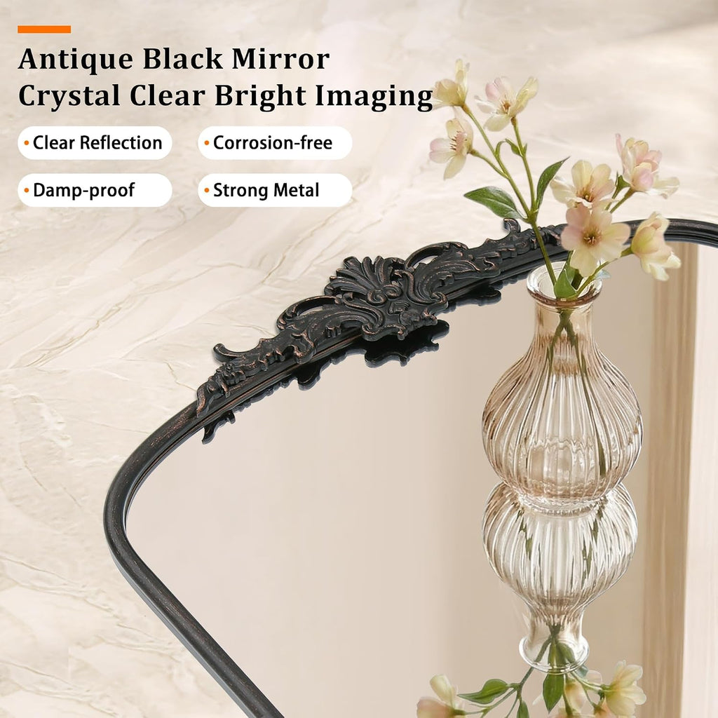 Besdomus Vintage Arched Black Mirror: 40"x29" Large Arch Antique Decorative