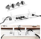 No Drill Under Desk Cable Management Tray, 17”-30” Retractable Cord Organizer for Table, Clamp Mount Wire Basket, Power Strip Holder & Metal Cord Organizer for Office, Home，Black