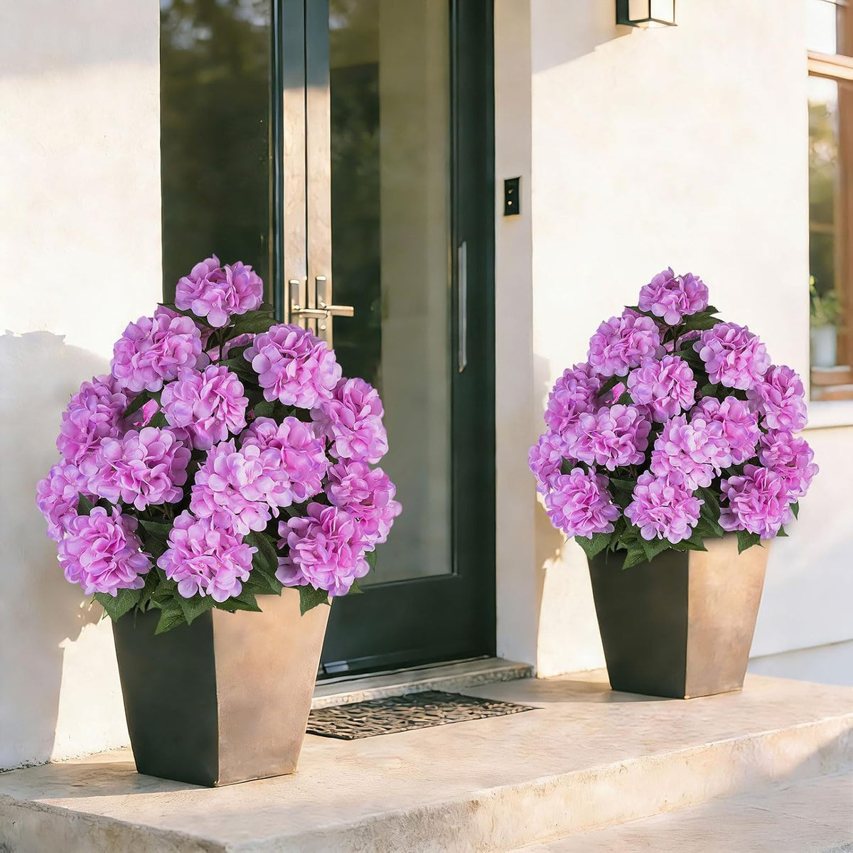 BLOSMON Hydrangea Topiary Trees Artificial for Outdoor, Pink, 2 Packs