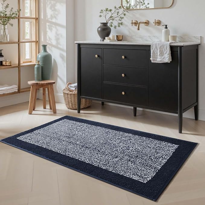 48x24 Long Bathroom Rugs Washable Non Slip, Dark Blue Bath Mat - Image 3