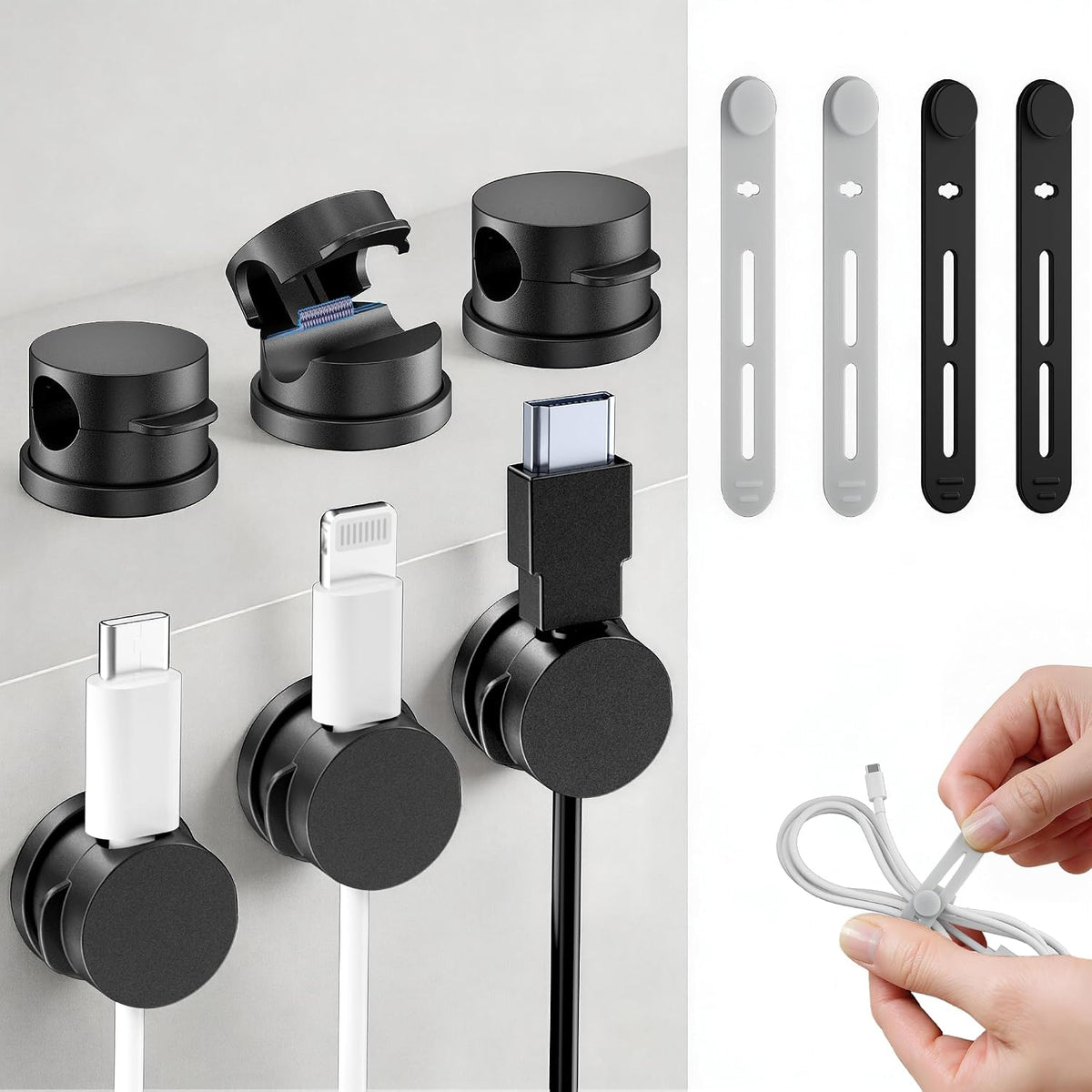 14 Pack Rotatable Cable Clips & Silicone Cable Straps Set