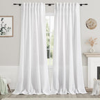 Nanspring White Linen Curtains for Living Room 114 Inches Long Extra Long Back by Nanspring