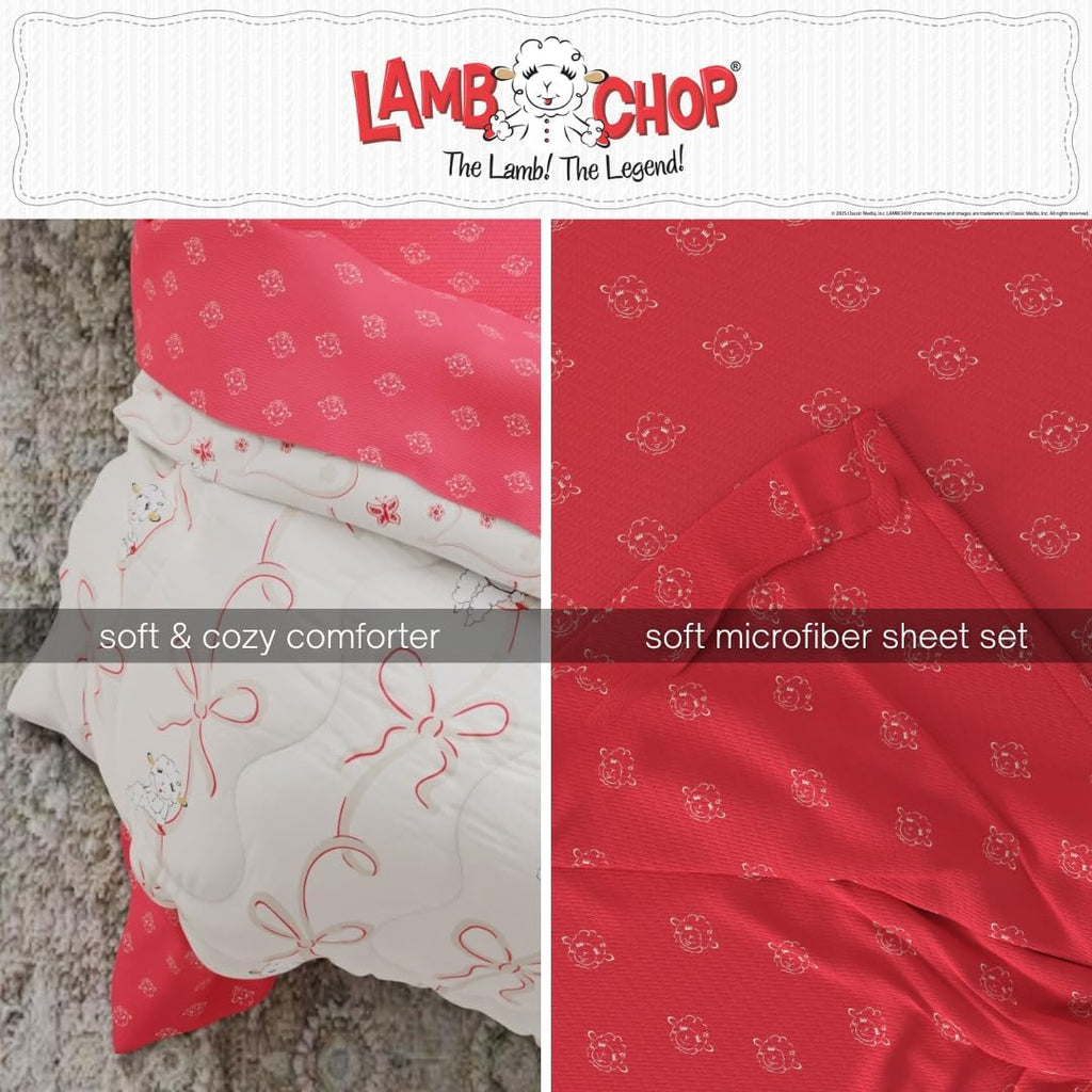 Lamb Chop Bedding Set, Twin Size 5-Piece Super Soft Fluffy Reversible Comforter & Sheet Set with Sham, (100% Officially Licensed Product) by Franco Collectibles