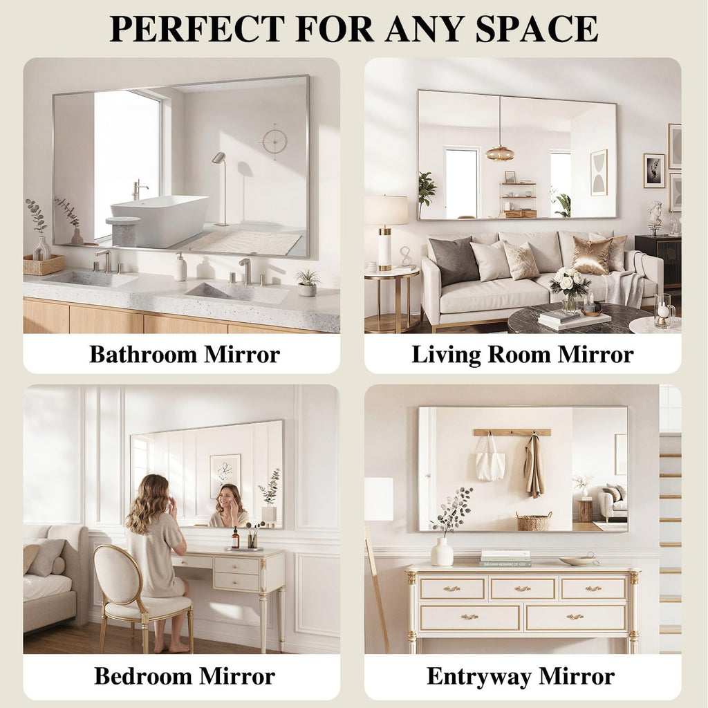 Koonmi Silver Rectangle Wall Mirror, 30x40 Inch Bathroom Mirror, Aluminum Frame Vanity Mirror for Entryway, Living Room, Bedroom Bathroom, Hangs Horizontally or Vertically