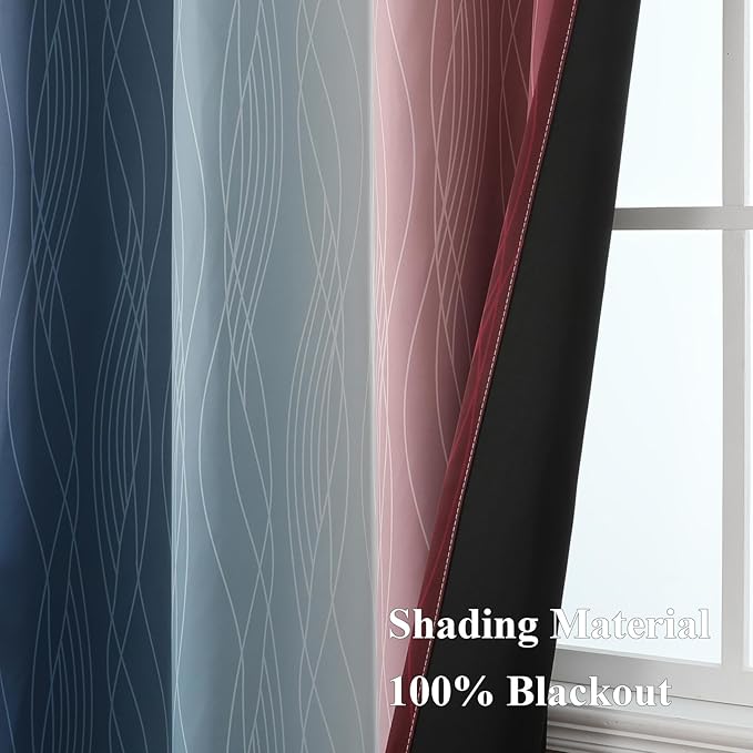 Estelar Textiler Navy Blue and Burgundy Red Ombre Blackout Curtains & Drapes - Image 5