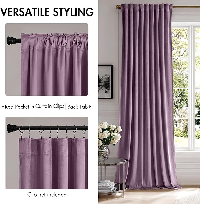 MIULEE Lavender Velvet Curtains 96 inches - Image 2
