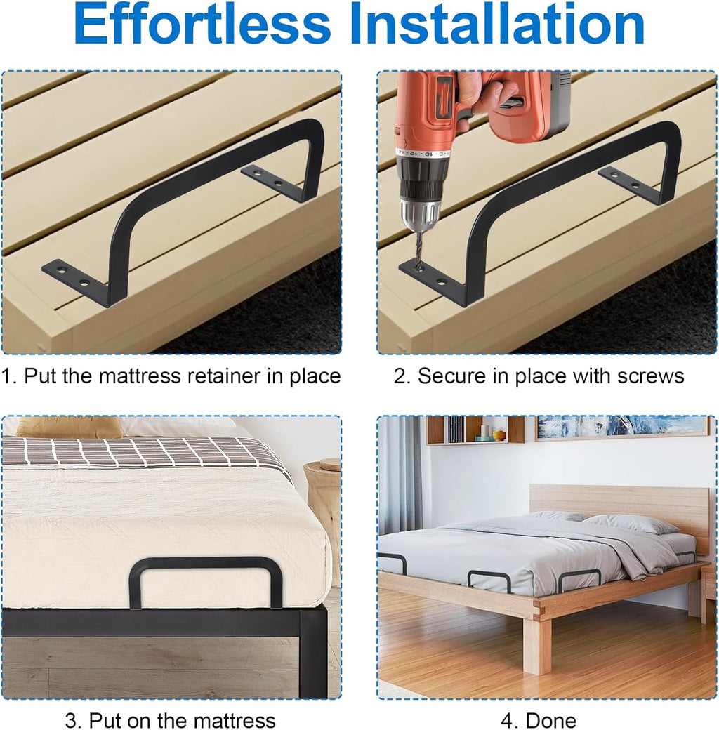 8 Pack Mattress Retainer Bar – Heavy-Duty Anti-Slip Mattress Gripper for Wooden/Adjustable/RV Beds | Black Iron Stabilizers with 32 Screws (10.2” x 3.1” x 3.5”)