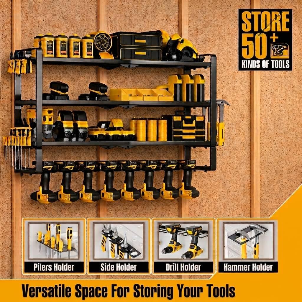 Extra Tall Power Tool Organizer Wall Mount, Drill Holder Storage Rack Shelf