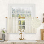 LAMIT Kitchen Semi Sheer Linen Curtains 24 Inch Long, Light Filtering Panels by LAMIT