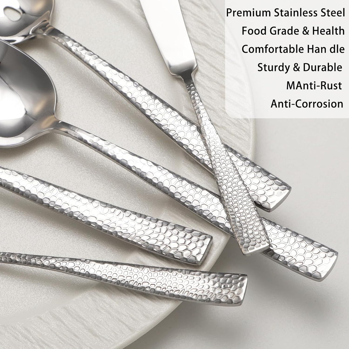 Serving Utensils Set, Stainless Steel Hammered Serving Set