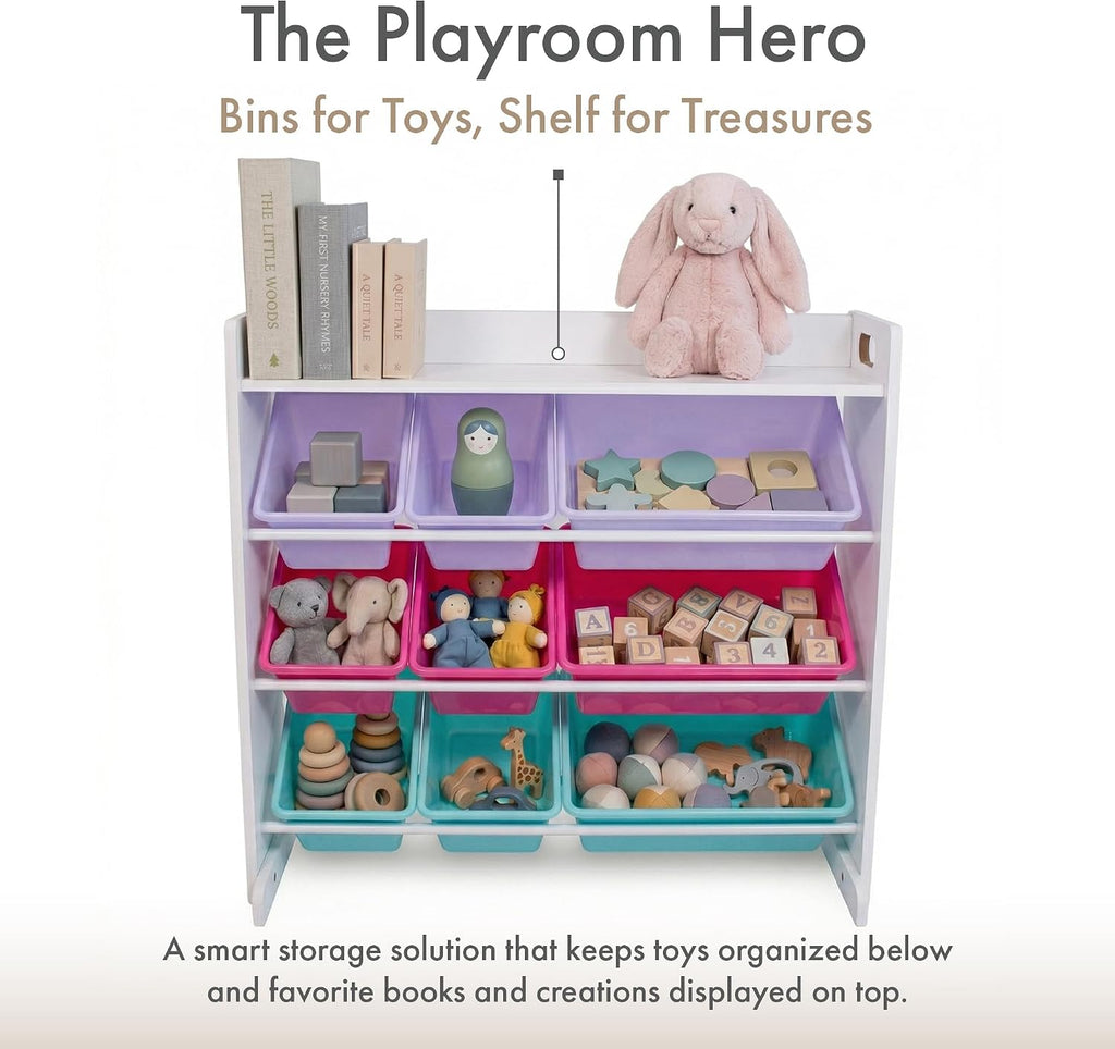 Humble Crew Kids Toy Organizer with Display Shelf, 9 Bins, 3 Tier Storage