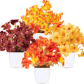 CEWOR 4 Pack Mini Fall Artificial Potted Plants, Fake Autumn Hibiscus Flowers with White Plastic Pots, Small Faux Floral Arrangement for Office Desk Bathroom Bedroom Table Decor