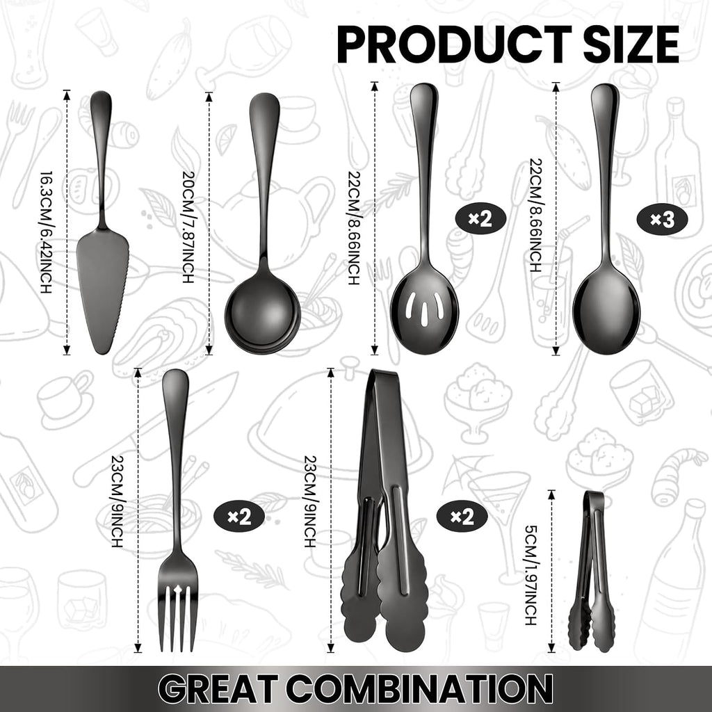 12-Piece Black Serving Utensils Set, Serving Spoons for Buffet