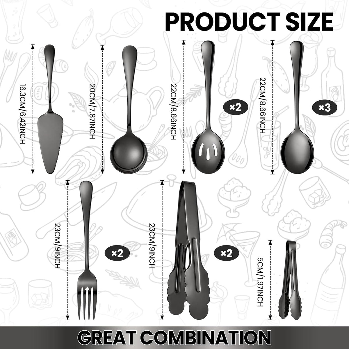 12-Piece Black Serving Utensils Set, Serving Spoons for Buffet