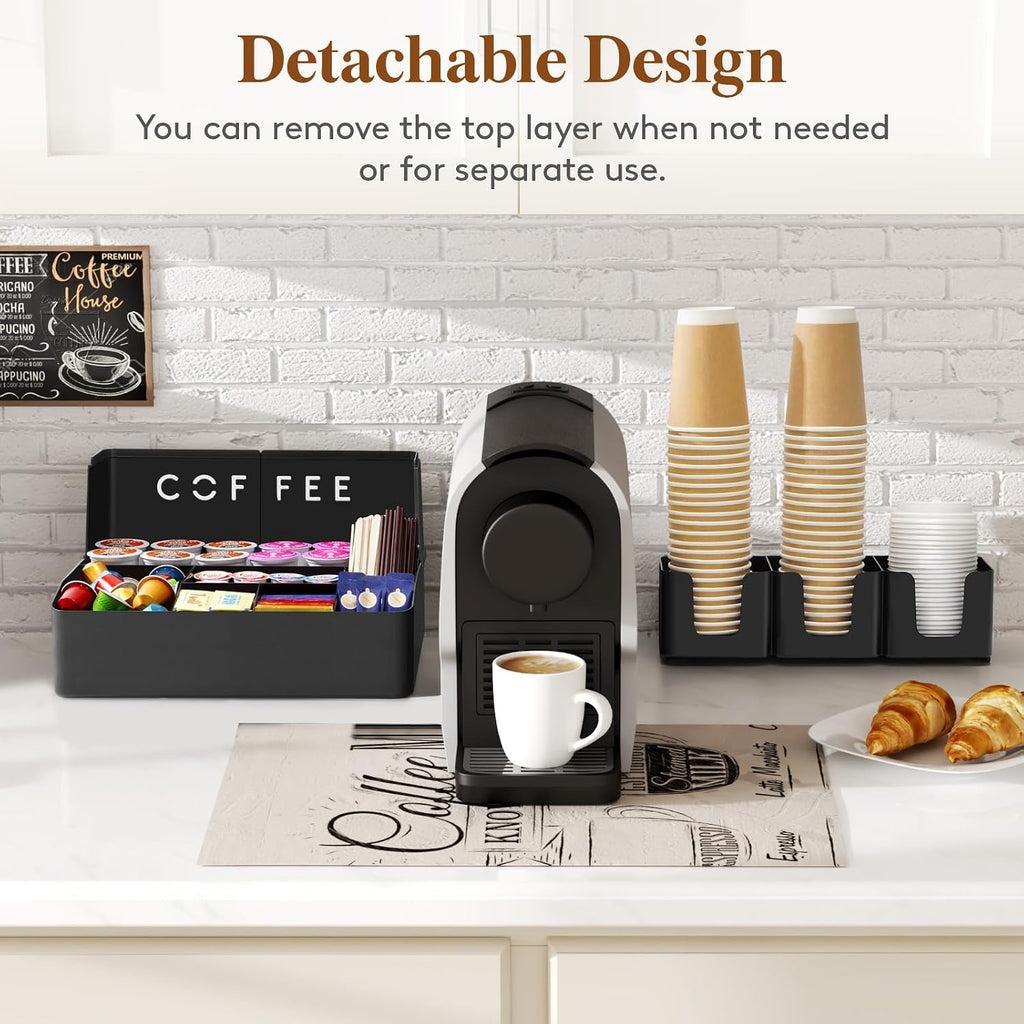 Lifewit 2-tier Coffee Station Organizer, 10 Compartments, Black, Plastic
