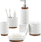 RQYIXI Ceramic Bathroom Accessories Set,Brown,4 Piece,Marble Design