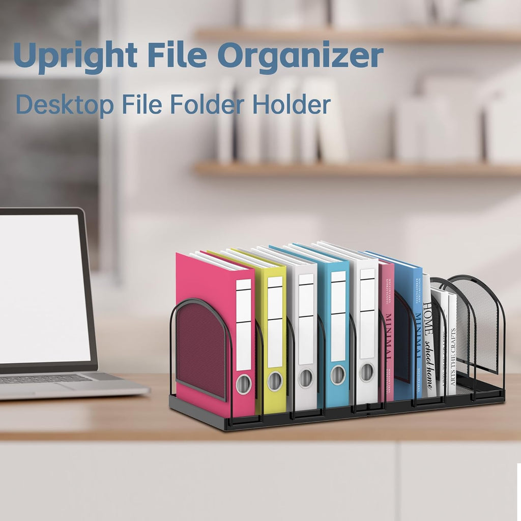 9-Section File Organizer for Desk, Metal File Folder Holder, Black