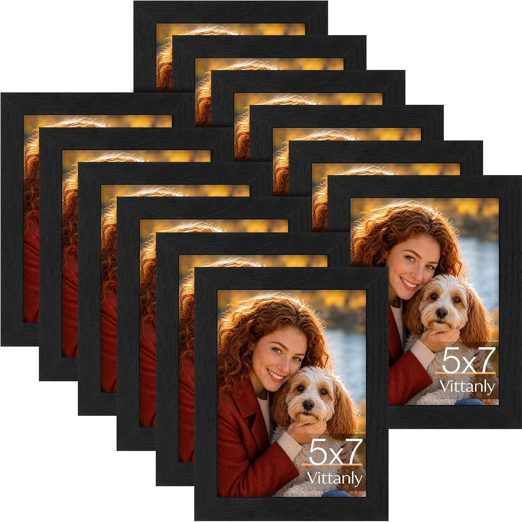 Vittanly 5x7 Picture Frame Set of 12 for Wall or Tabletop Display, Black