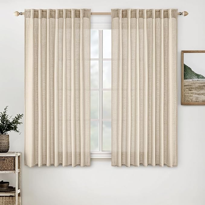 MIULEE Light Taupe Linen Curtains 63 Inch Length 2 Panels by MIULEE