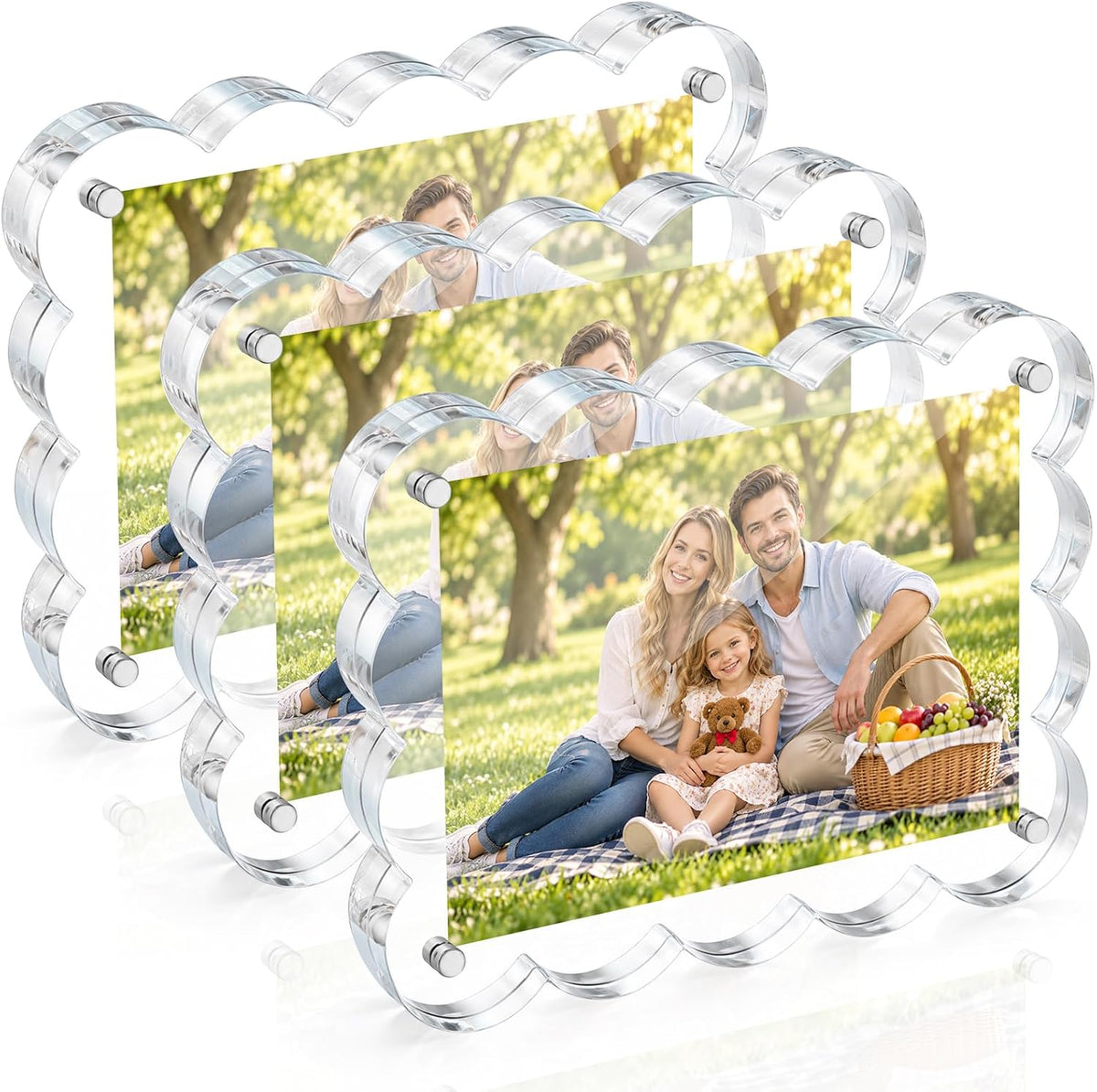5x7 Acrylic Picture Frame 3 Pack, 10+10mm Magnetic Scalloped Frame