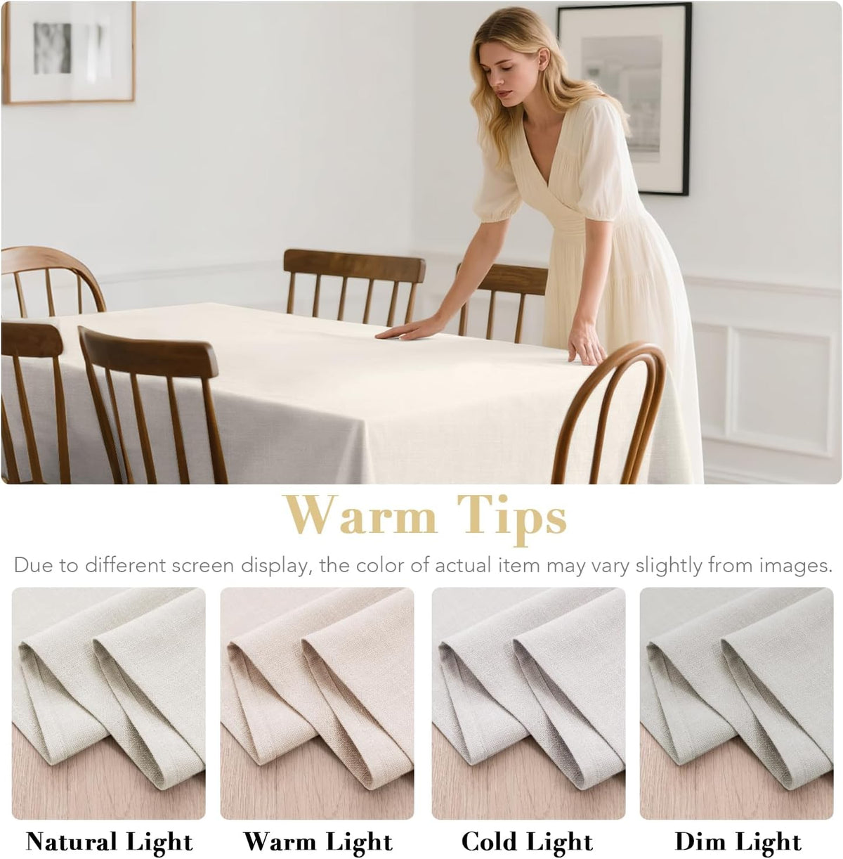 H.VERSAILTEX Linen Table Cloths Rectangle 60 x 120 Inch Premium Tablecloth Spill-Proof Waterproof Table Cover for Dining Buffet Feature Extra Soft and Thick Fabric Wrinkle Free, Natural