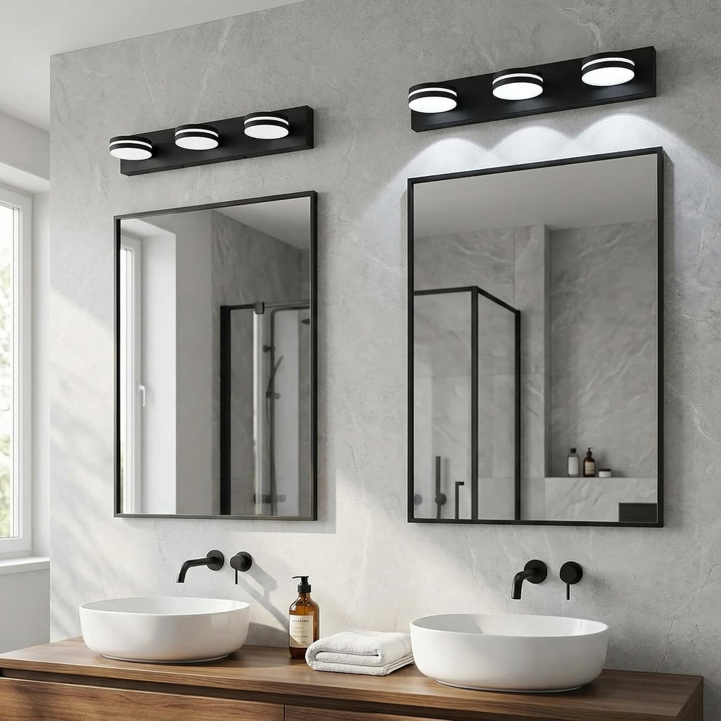 3-Light Bathroom Vanity Light Over Mirror, 24 Inch Dimmable Matte Black LED Vanity Lighting Fixtures, Modern Bathroom Wall Light Fixtures with 350° Rotating Head, Cool White 5500K