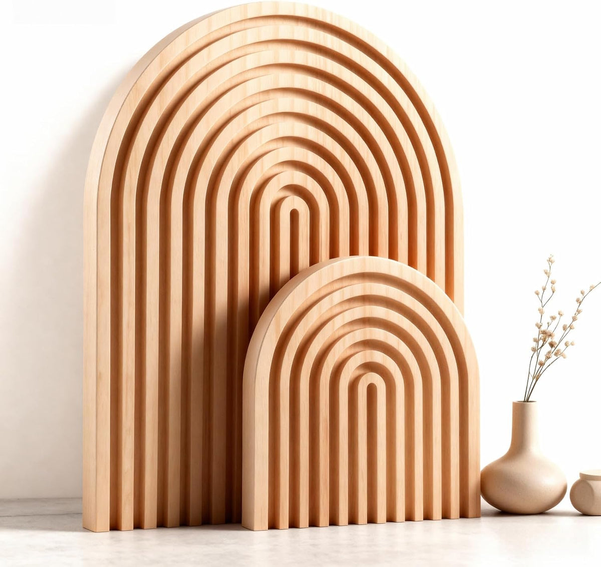 2 Pcs Natural Wood Arch Decor, Serving Boards and Boho Shelf Decor