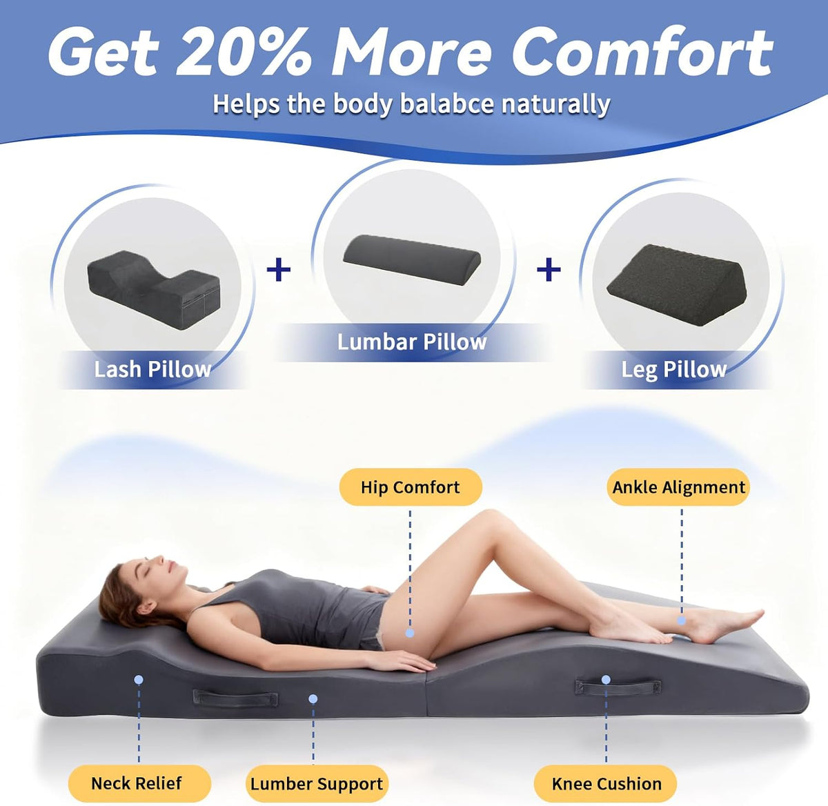 Lash Bed Topper 71"x28"x7" Ergonomic Foam Cushion