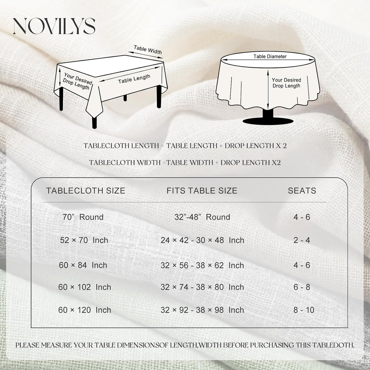 NOVILYS Green Christmas Rectangle Tablecloth with Linen Textured