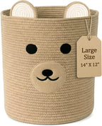 Collapsible laundry baskets for Kids, 25L Woven Cotton Rope Bin with Elephant Design, Cutout Handles, Foldable & Washable Baby-Safe Toy Organizer for Stuffed Animals, Laundry, Clothes (Elephant)