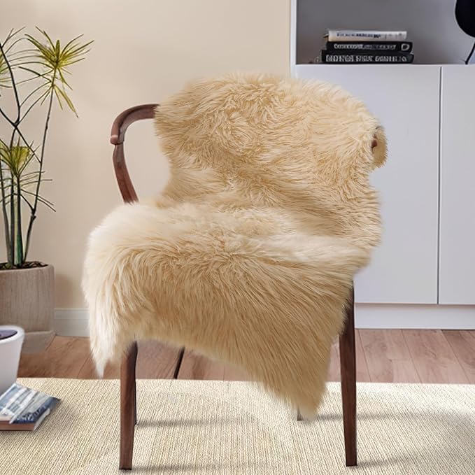 Ciicool Faux Sheepskin Rugs Soft Faux Fur Rug Beige Fluffy Rug Chair Couch by CIICOOLHomeDeco