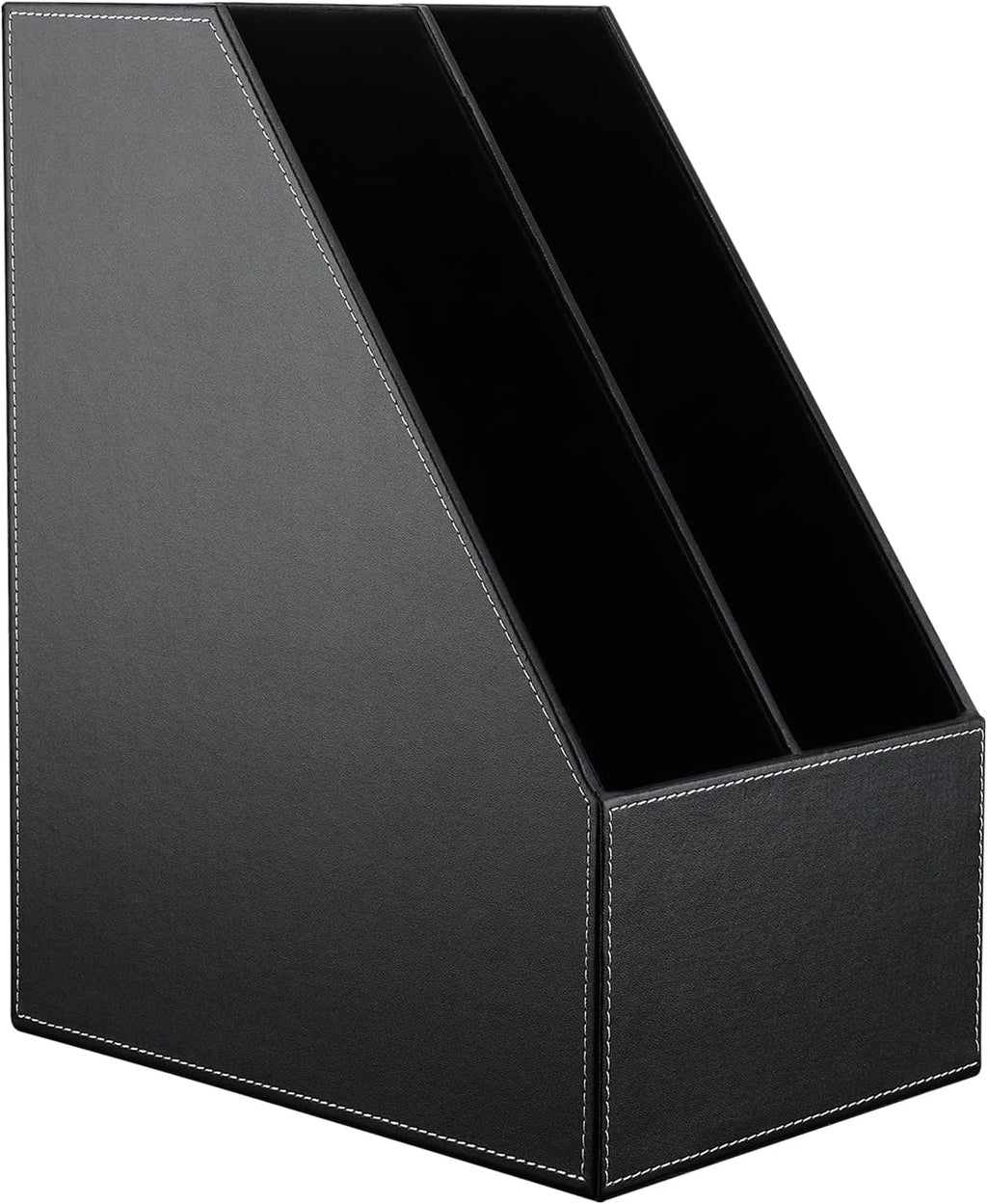 Wooden Leatherette Desktop File Folder Organizer and Document File Stand Journals Magazine Rack 2 Slots (black)