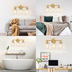 Brushed Brass Bathroom Wall Light Fixtures 3 Lights Vanity Wall Sconce with Clear Glass Shade Modern Farmhouse Wall Lamp for Bathroom Mirror Kitchen Living Room Workshop