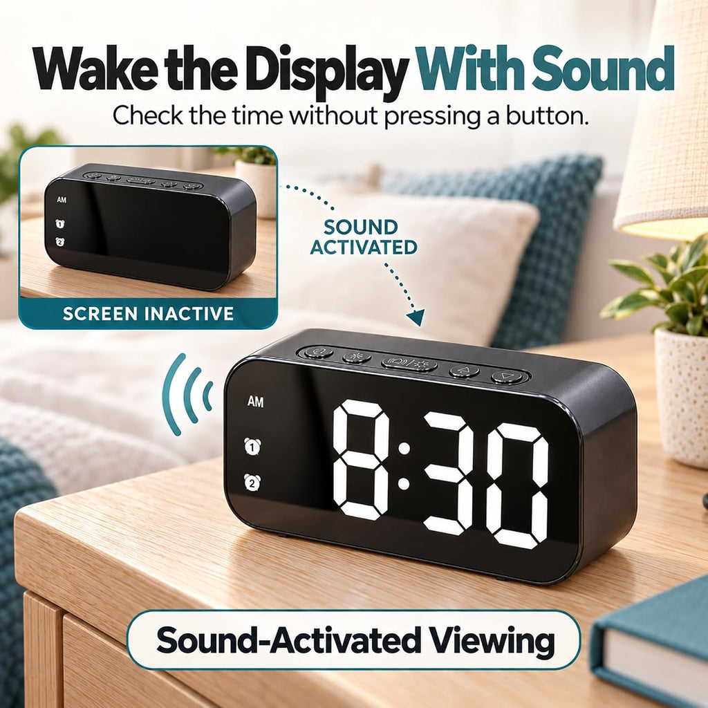 Alarm Clock Small Digital Desk for Bedrooms Bathroom Battery Operated Bedside Travel Powered Teens with Backup Simple Loud Nightstand Mini Large Display Table Desktop Office Shelf Seniors Portable LED